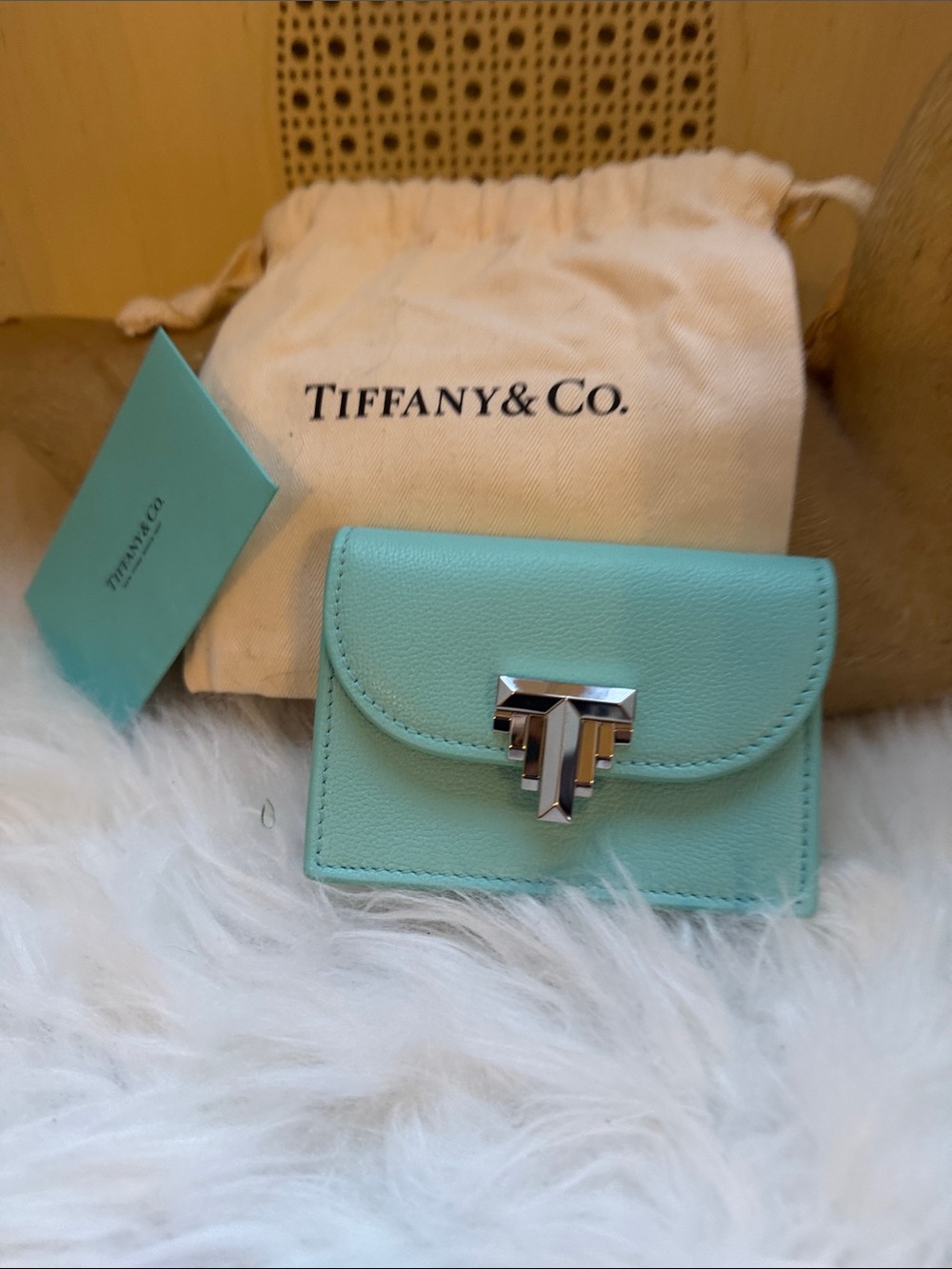 Tiffany & Co. Tiffany Blue Leather Mini Card Wallet with Silver T Clasp